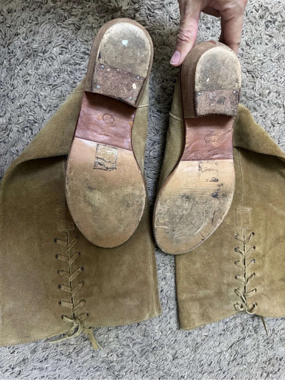 Vintage inspired camel Suede Knee-High Lace-Up Women's bx by Bronx Boots